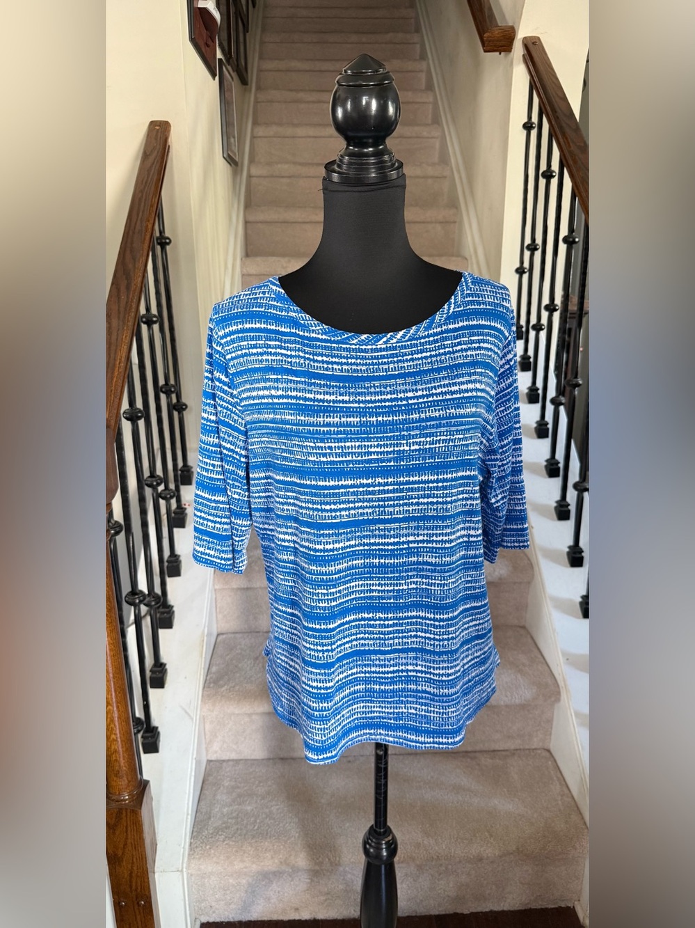 Peck & Peck Blue and White Striped Scoop Neck Top
